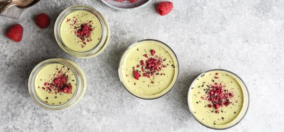 Easy 5-Ingredient Matcha Panna Cotta with Muddled Raspberries Recipe | SideChef