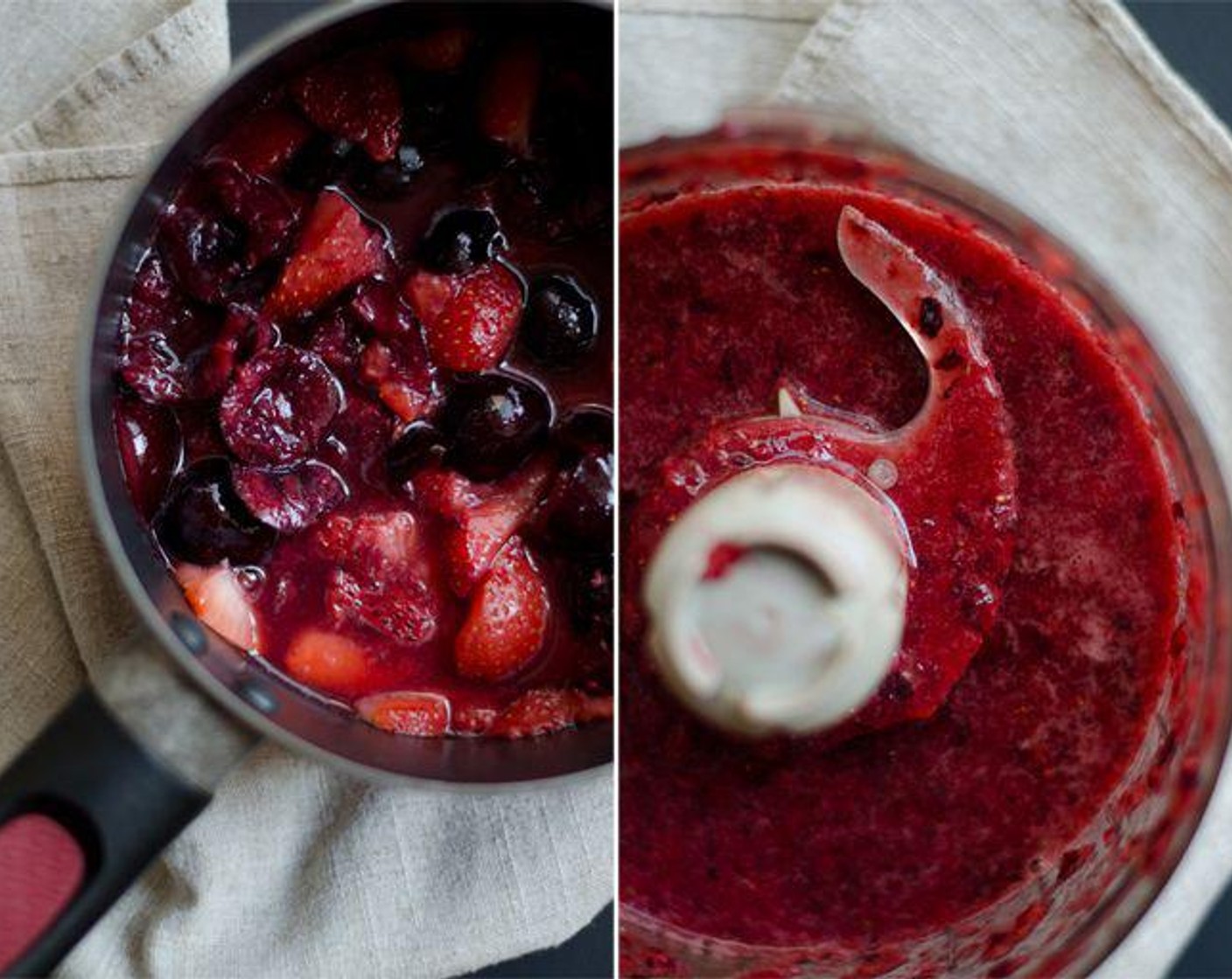 step 1 Mix together Cherry (1/2 cup), Fresh Strawberry (1/2 cup) and Honey (to taste) then cook in a small stockpot over medium heat for about 10 minutes, mashing with a fork or spoon to break down the fruits into a juicy mush.