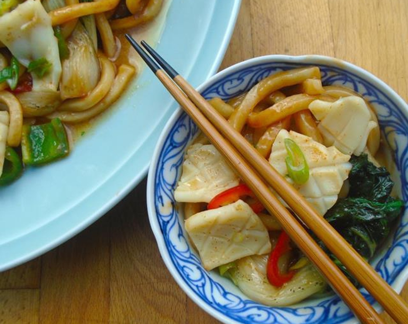 Stir Fried Squid, Udon & Bok Choy in Oyster Sauce