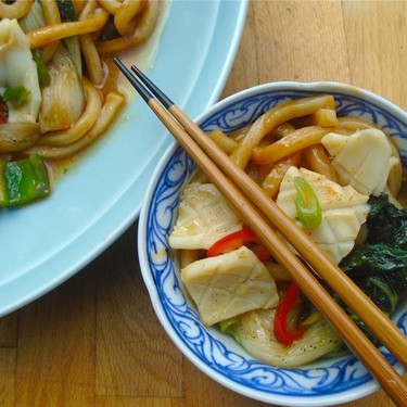 Stir Fried Squid, Udon & Bok Choy in Oyster Sauce Recipe | SideChef