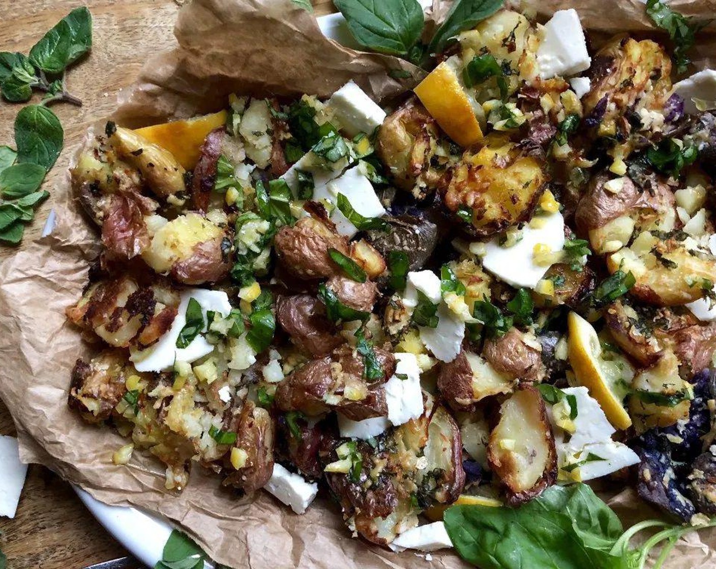 Crispy Smashed Potatoes with Lemon & Feta