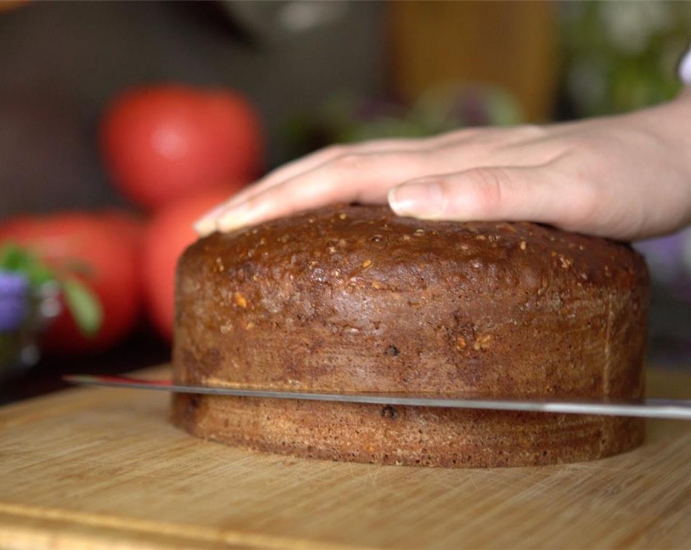 step 1 Carefully slice the Seed Bread (1 loaf) into 5 even layers using a sharp bread knife or cake-wire.