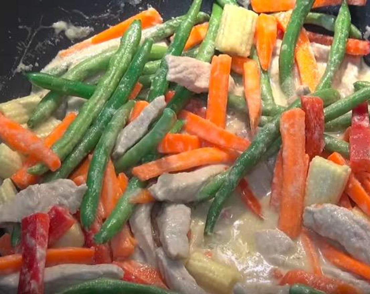 step 3 Add Mixed Vegetables (5 cups) and stir in. Cover the wok and allow to simmer for 5 minutes, or until vegetables are tender.