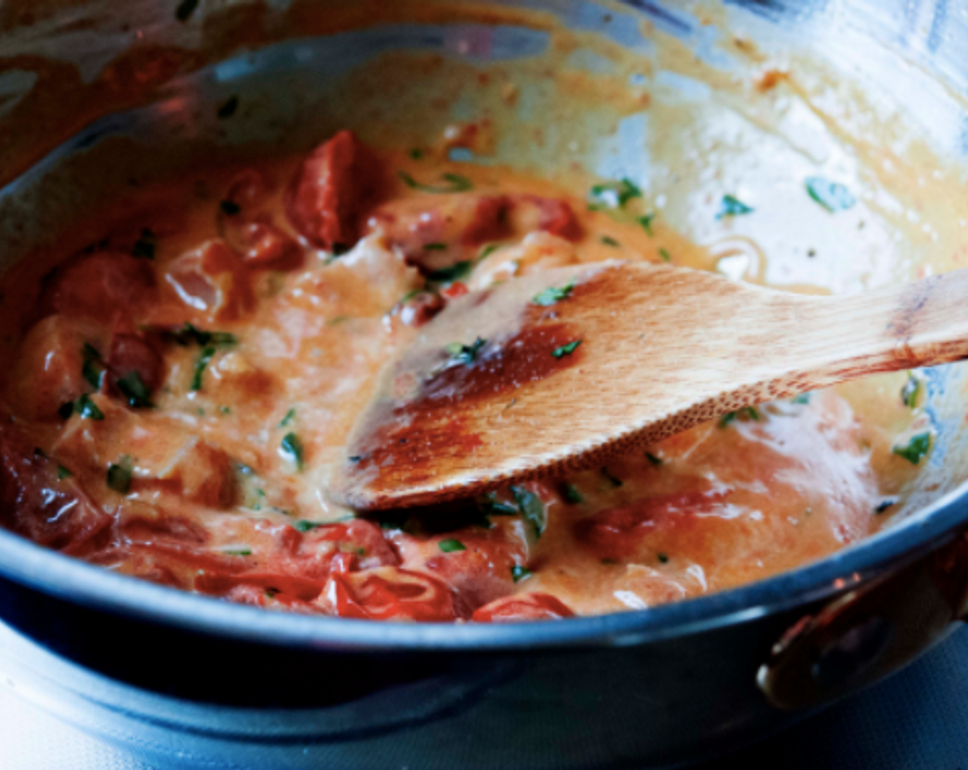 step 5 Add the Heavy Cream (2/3 cup), adjust with Salt (to taste) and Ground Black Pepper (to taste) and let simmer on low for 2-3 min. Add the Fresh Parsley (1 Tbsp).