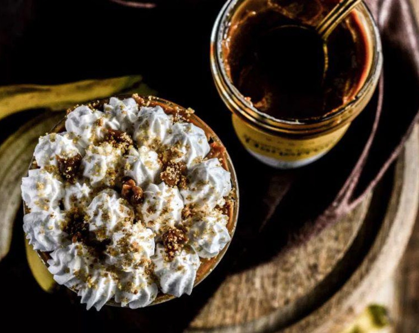 Banana Caramel Cream Dessert With Oatmeal Crumble & Sprig Banoffee