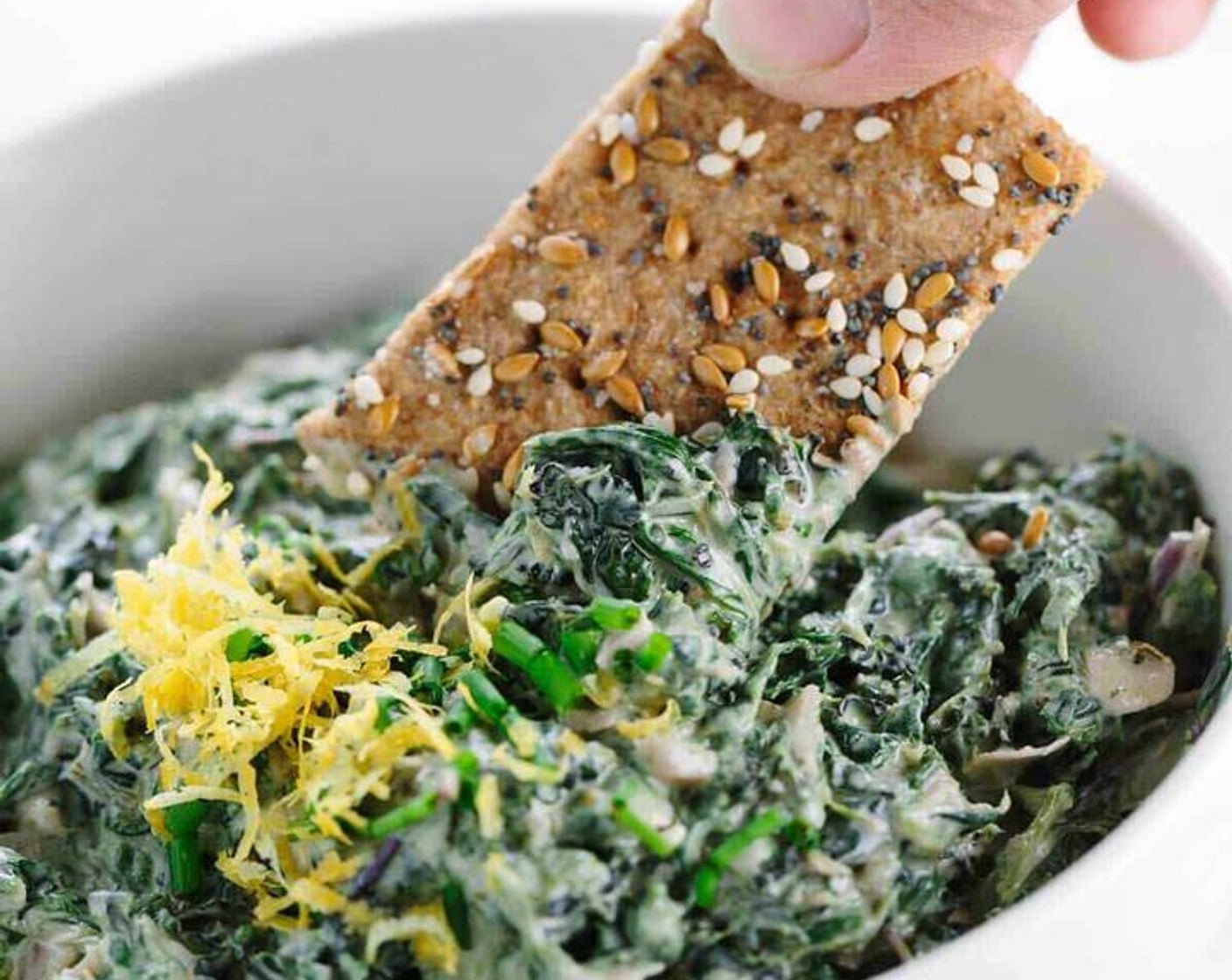 Spinach Kale Yogurt Dip with Whole Grain Crackers