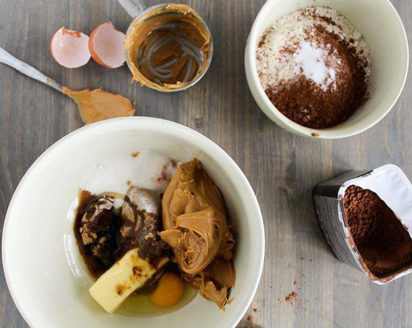 step 3 In a large mixing bowl, beat together Peanut Butter (1 cup), Brown Sugar (3/4 cup), Caster Sugar (4 Tbsp), Butter (1/2 cup), Farmhouse Eggs® Large Brown Egg (1), and Vanilla Extract (1/2 tsp) with a mixer until creamy.