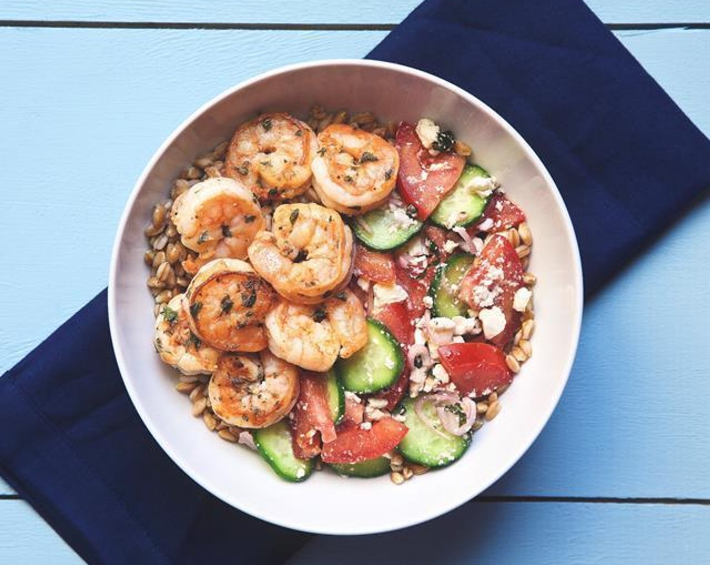 Greek Shrimp Farro Bowl