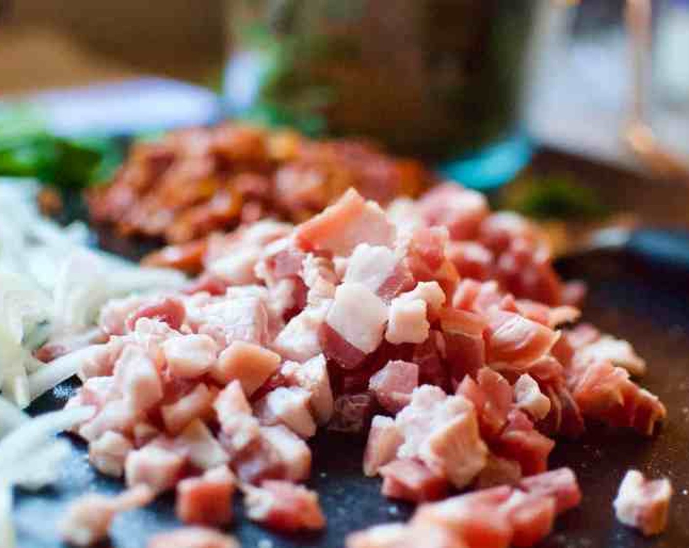 step 9 Prepare the Spinach Pancetta Quiche. In a large skillet over medium heat cook the Pancetta (1 cup) until lightly browned, about 10-12 minutes, stirring occasionally.