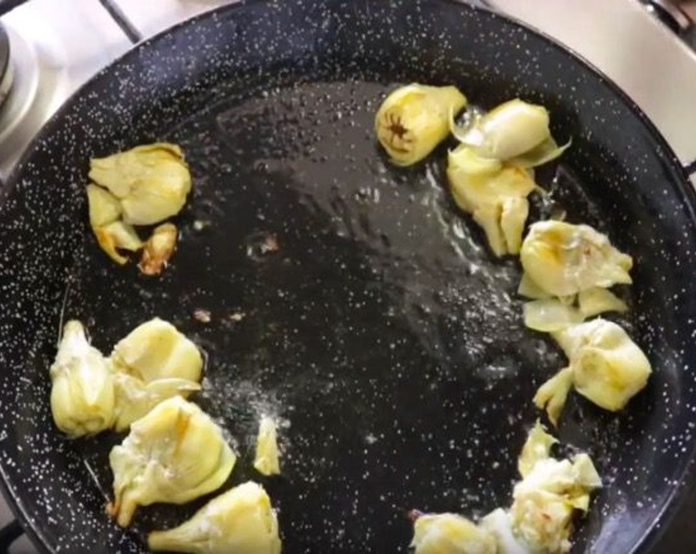 step 8 Season the oil with sea salt and add the Artichoke Hearts (2 1/3 cups). Cook for about 4 minutes, until they start to brown.