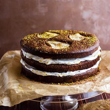 Flourless Chocolate Pistachio Pear Layer Cake Recipe | SideChef