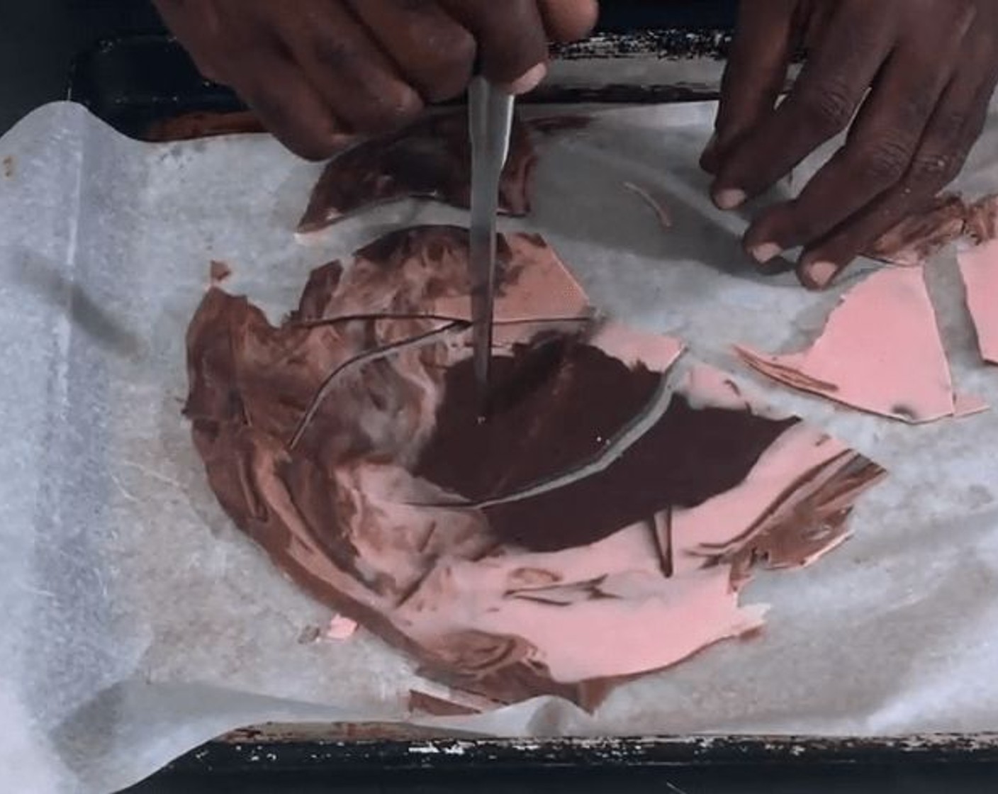 step 19 Remove the chocolate mixture from the freezer and break it up.