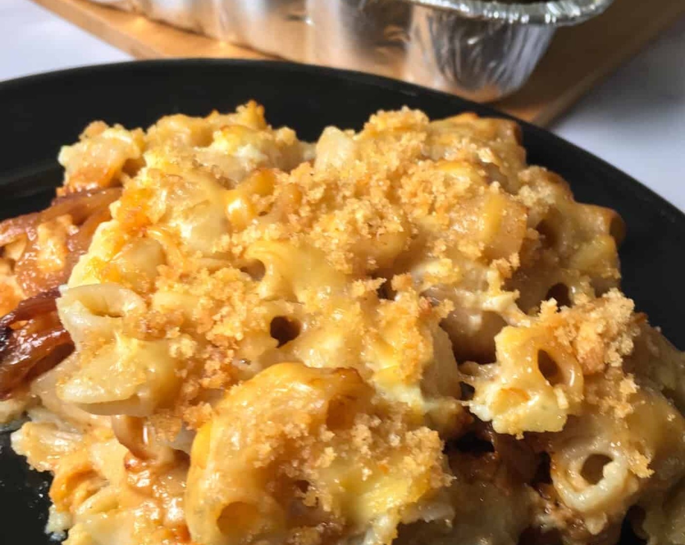 Smoked Mac and Cheese with Gouda and Caramelized Onions