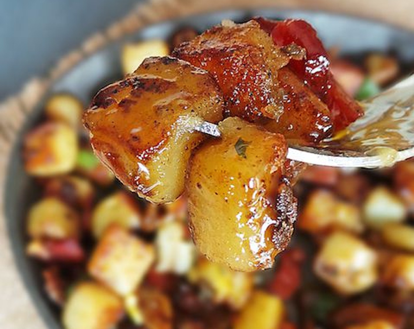 step 7 Just before serving, drizzle Pure Maple Syrup (1 Tbsp) over the potatoes and toss. Let that cook another minute, giving the potatoes a chance to caramelize.