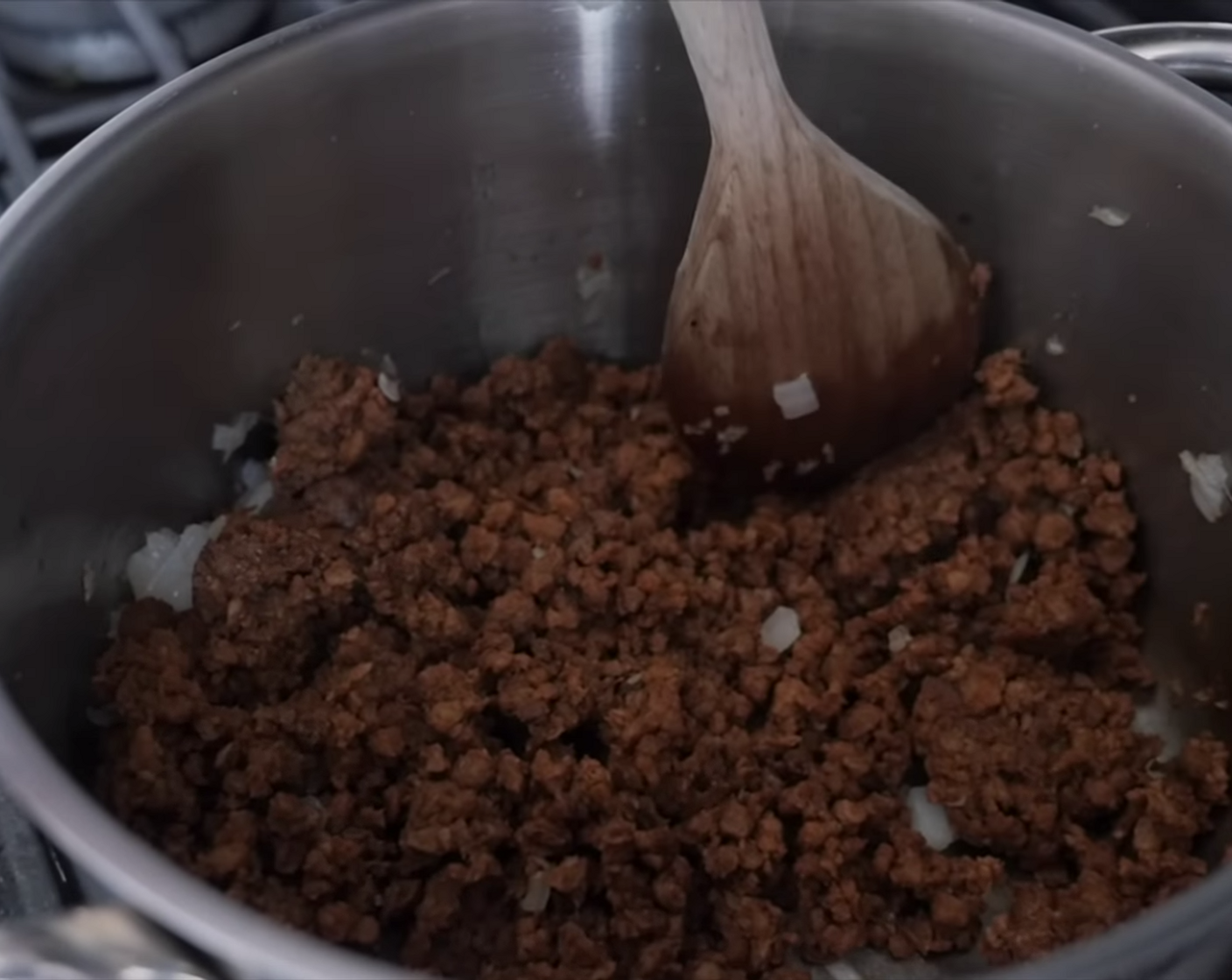 step 7 Add Vegan Ground Beef (1.5 lb) and cook, stirring constantly until heated through.