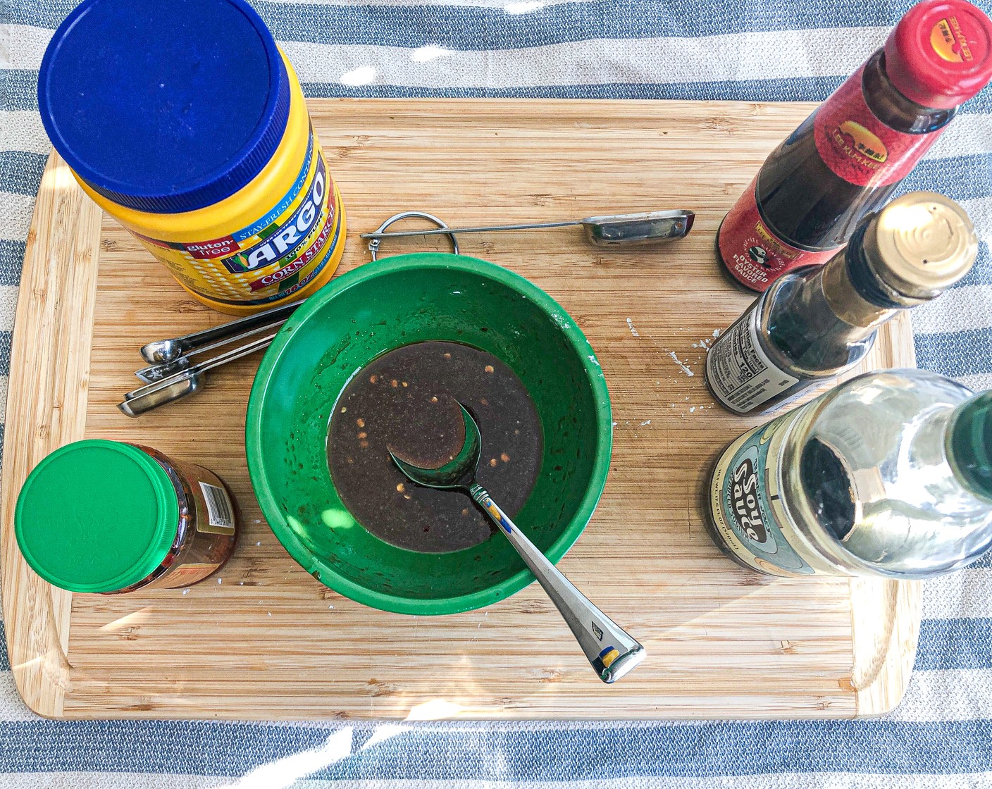 step 3 Meanwhile, mix the Soy Sauce (2 Tbsp), Water (1 Tbsp), Granulated Sugar (1/2 Tbsp), Corn Starch (1 tsp), Oyster Sauce (1 Tbsp), and Sambal (1/2 Tbsp). Set aside.