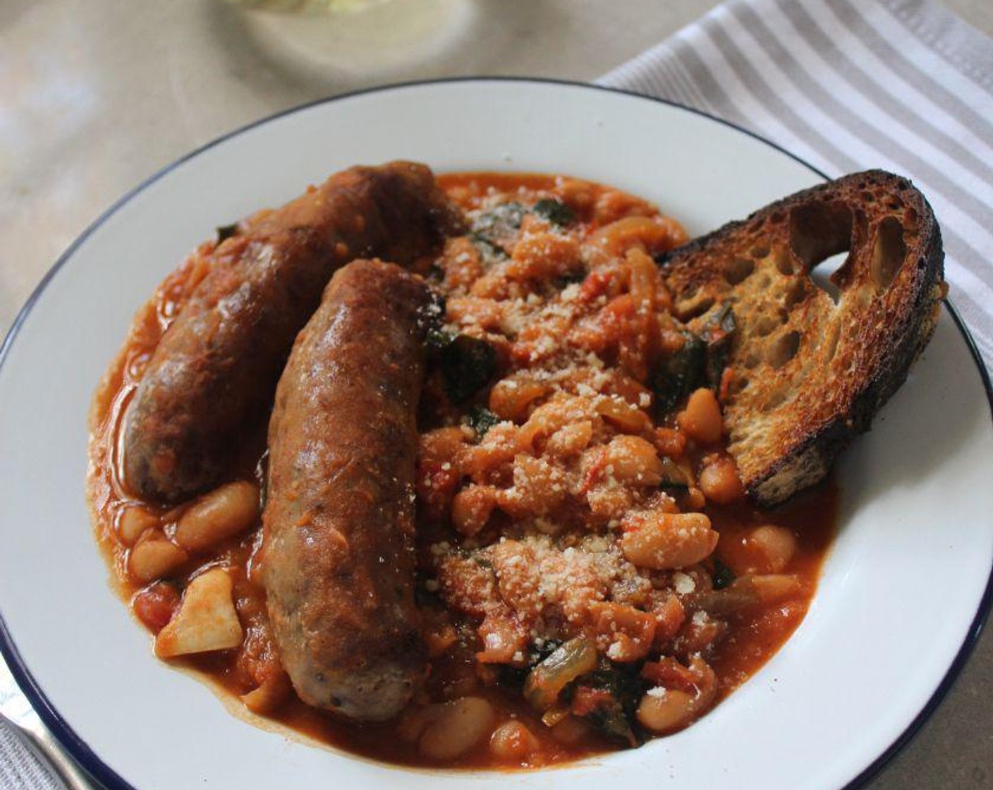 Sweet Italian Sausages with Braised White Beans and Kale