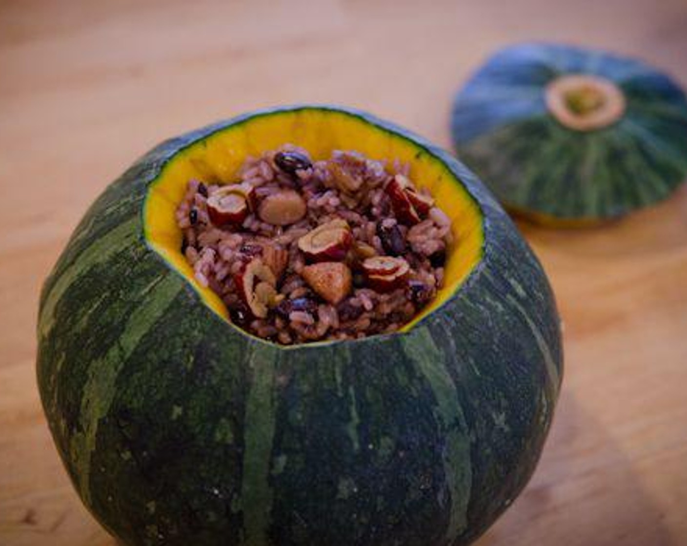 step 5 Scoop the rice into the pumpkin. Return the pumpkin top to cover the opening.