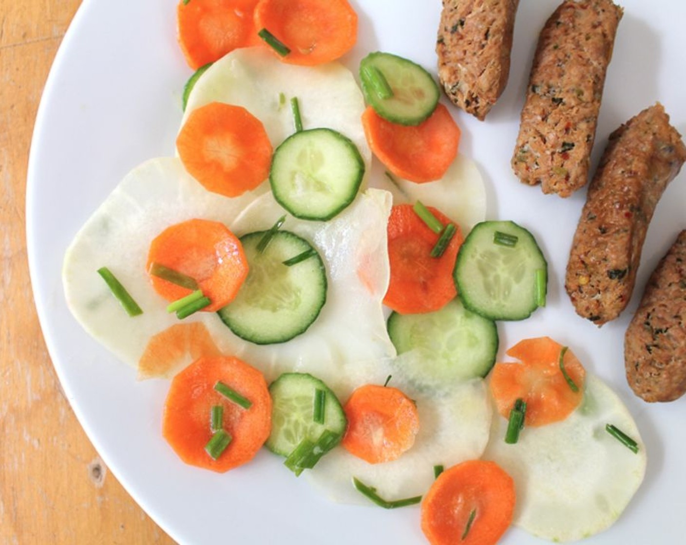 Kohlrabi Salad with Spicy Thai Sausage