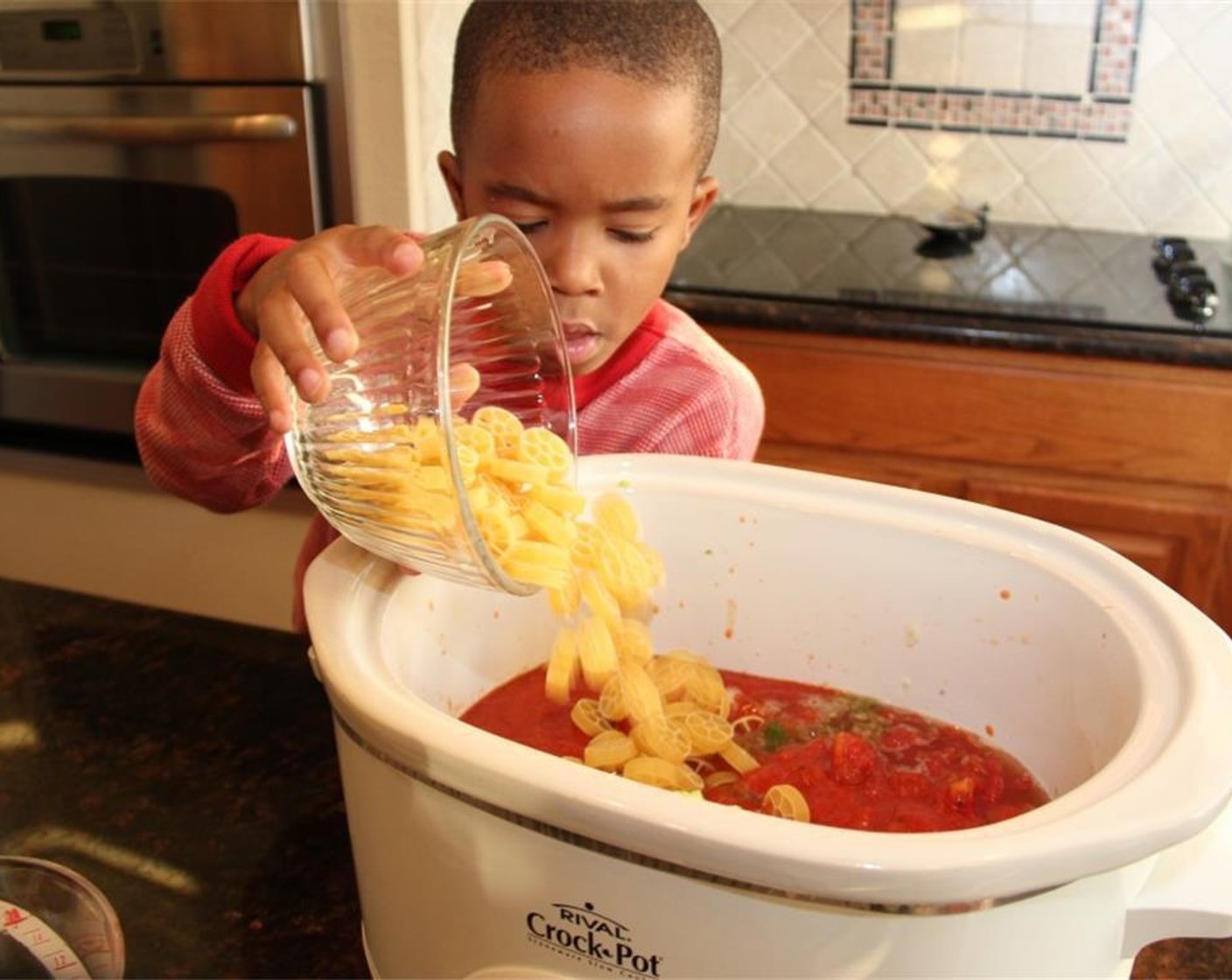 step 5 Add the Wagon Wheel Pasta (1 cup).