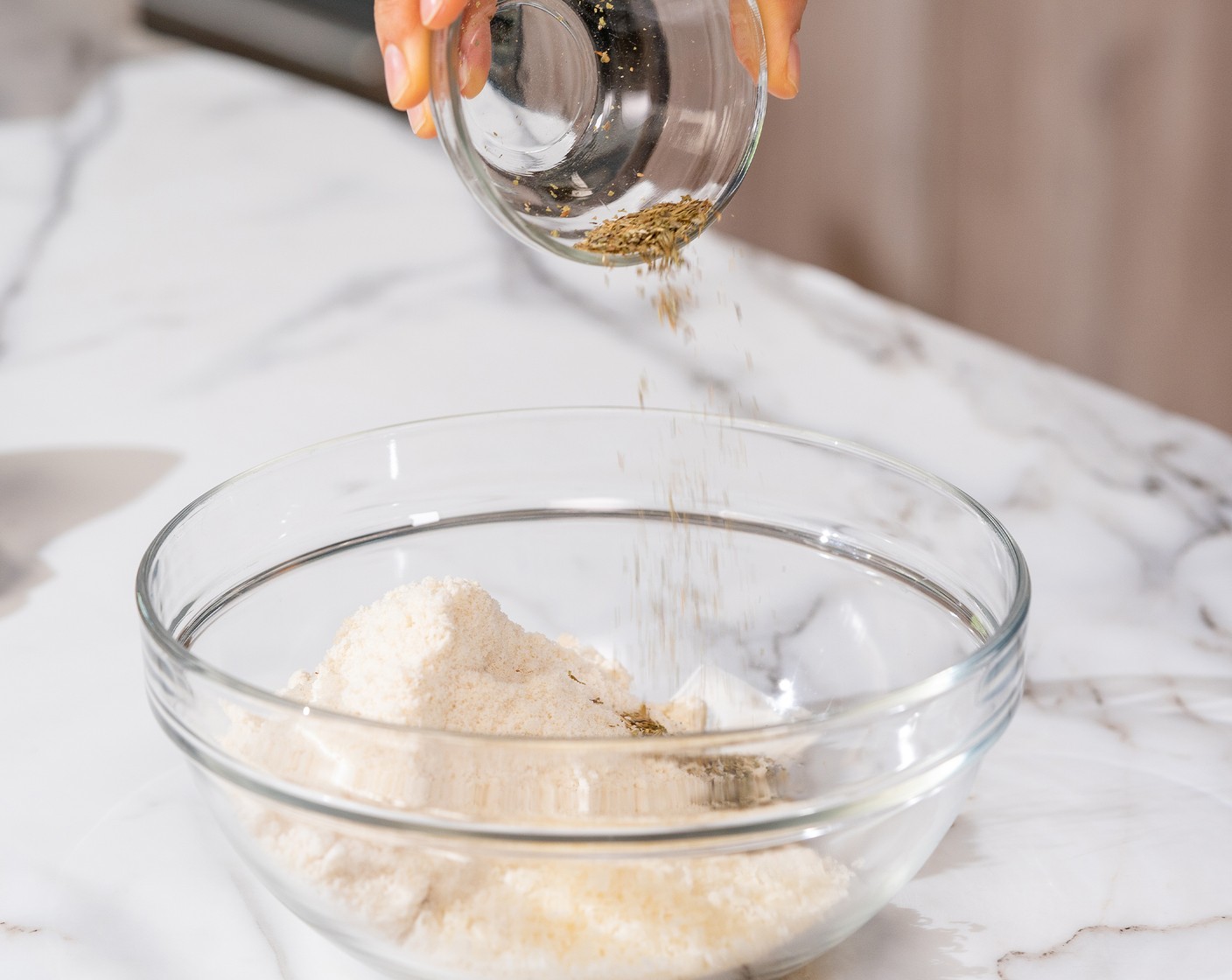 step 4 In a mixing bowl, mix together Almond Flour (1 1/2 cups), Grated Parmesan Cheese (2 Tbsp), and Italian Seasoning (1/2 tsp).