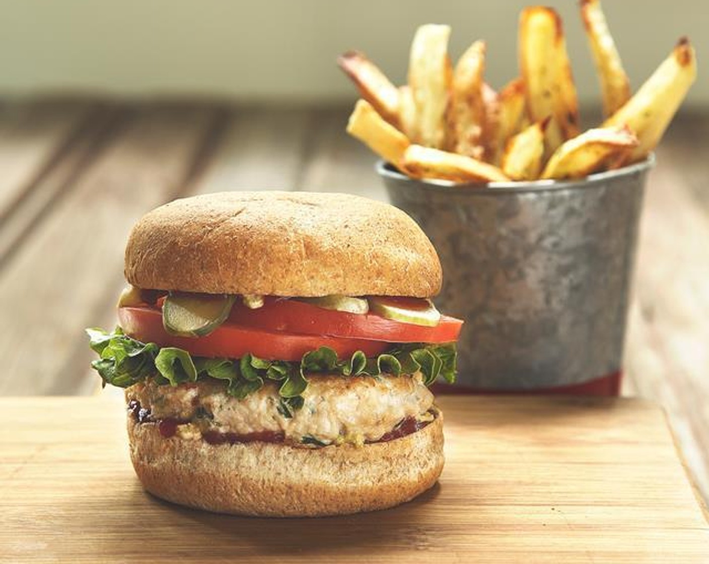 Turkey Burgers with Oven Baked Herb Fries