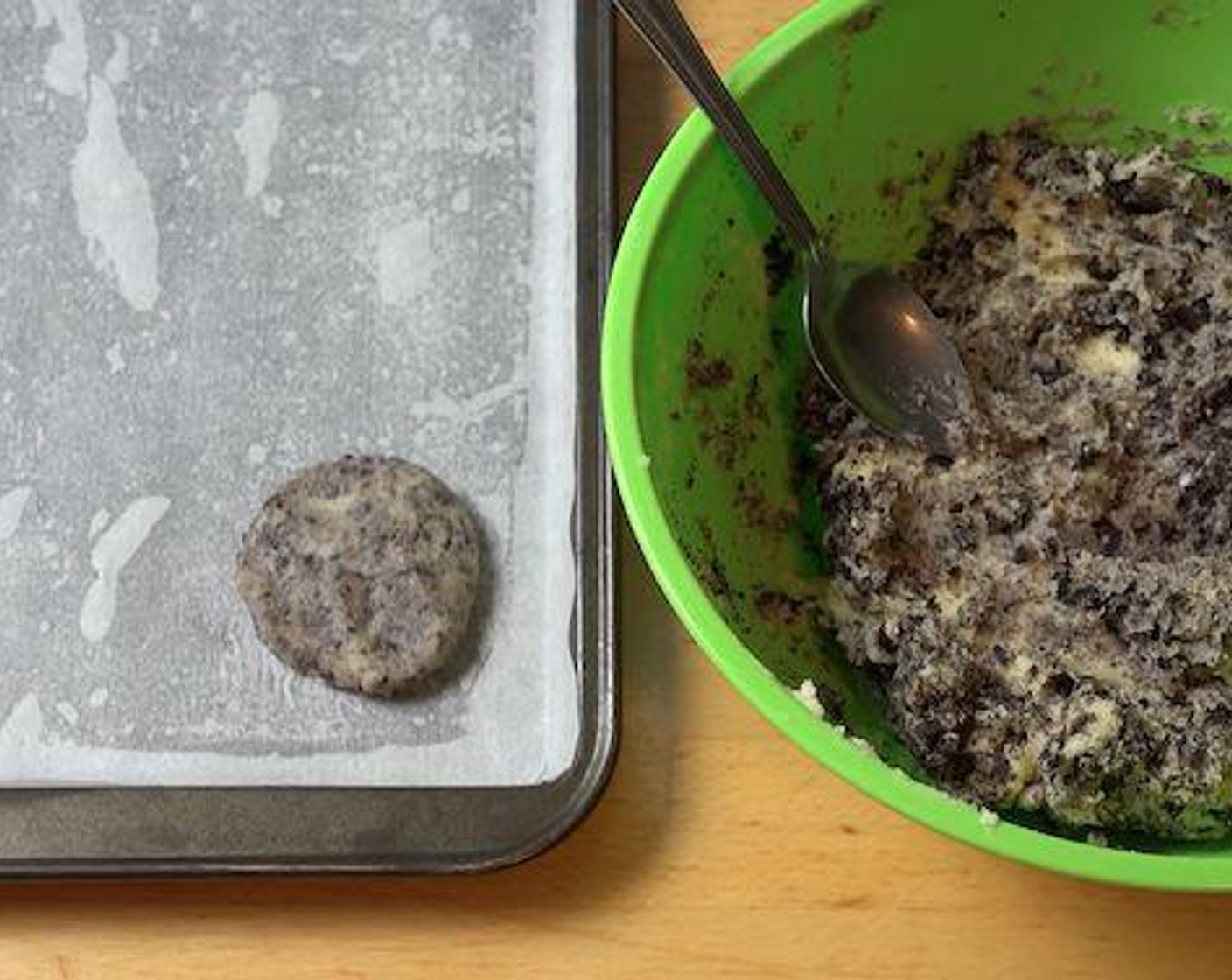 step 5 Take teaspoons of the mixture and roll them into balls and place them on a baking tray lined with baking paper. Using your fingers press them down lightly.