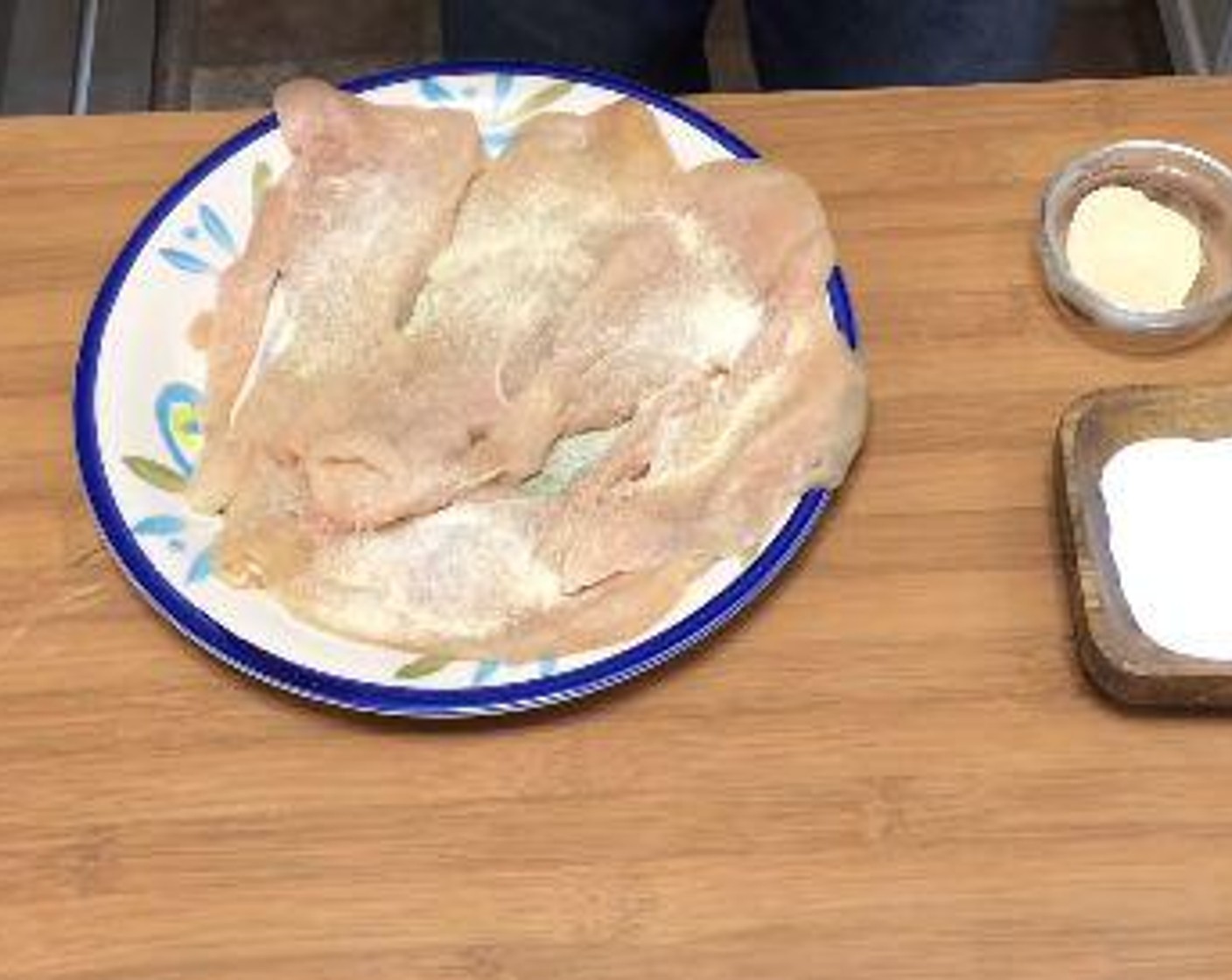 step 2 Season both sides of the Chicken Cutlets (2) with Simply Organic Onion Powder (1 tsp), Simply Organic Garlic Powder (1 tsp), Salt (to taste), and Ground Black Pepper (to taste).