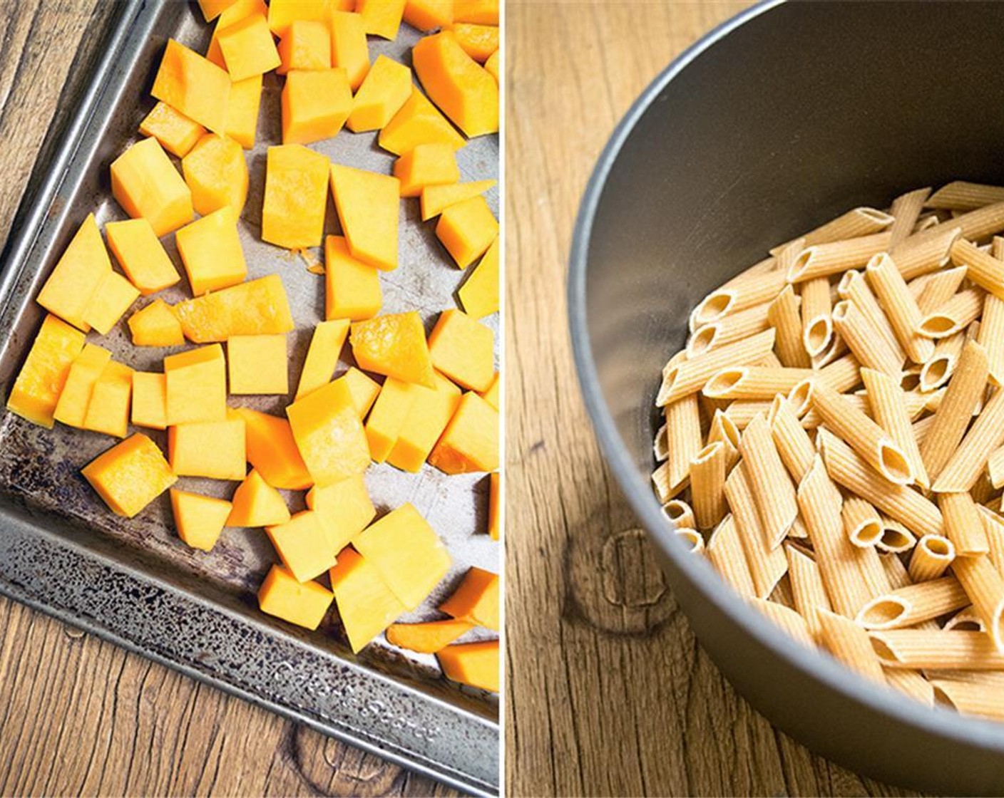 step 3 Coat a baking sheet with Coconut Oil Cooking Spray (as needed). Spread butternut squash onto the pan, spray lightly with cooking spray, toss to coat, and sprinkle with Salt (to taste) and Ground Black Pepper (to taste).