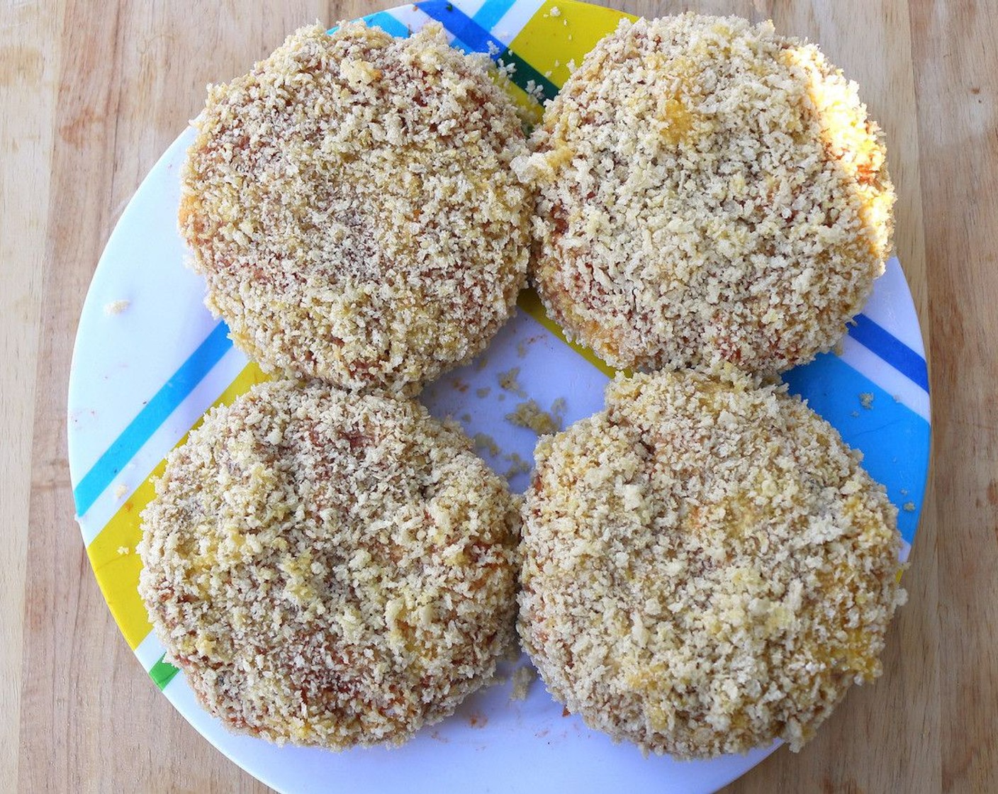 step 9 Use standard breading method. Dip in beaten egg then Panko Breadcrumbs (to taste). Make sure to press the patties into the breadcrumbs so it's fully covered.