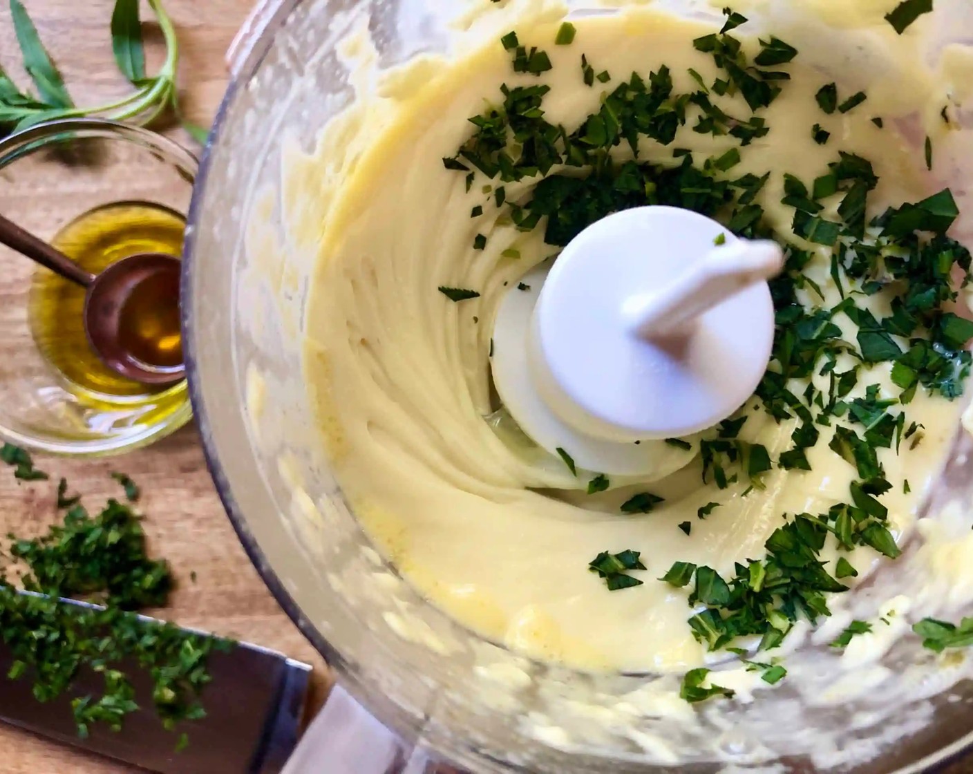 step 4 Scrape down the sides of the bowl and add the Tarragon (2 Tbsp).