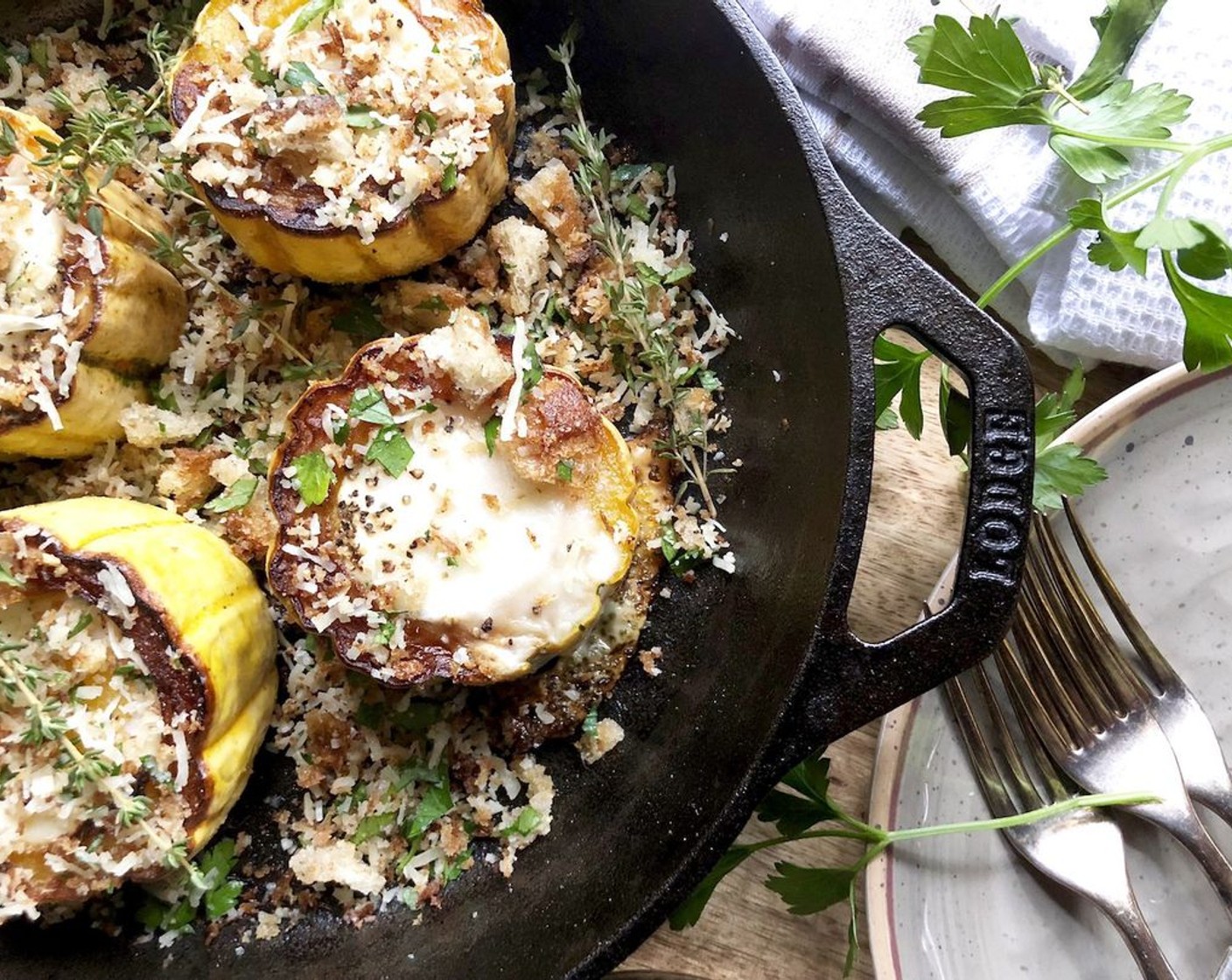 Baked Delicata Egg Cups & Crispy Herbed Crumbs