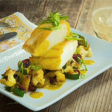 Pan Seared Halibut with Warm Curried Salad Recipe | SideChef