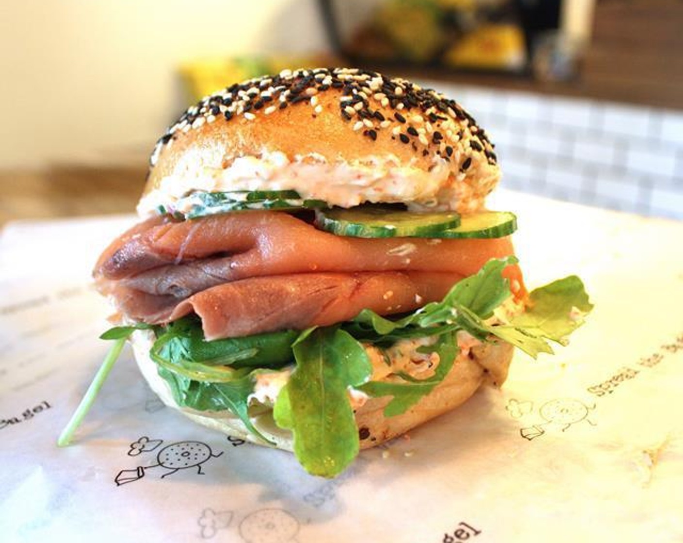 Tobiko Caviar Cream Cheese & Salmon Bagel Sandwich