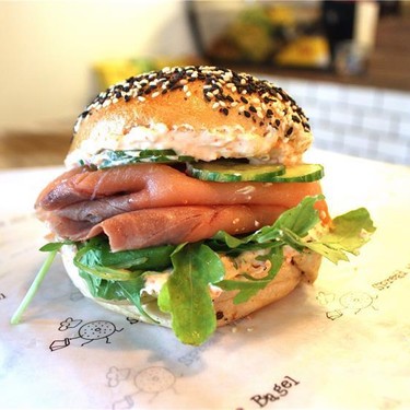 Tobiko Caviar Cream Cheese & Salmon Bagel Sandwich Recipe | SideChef