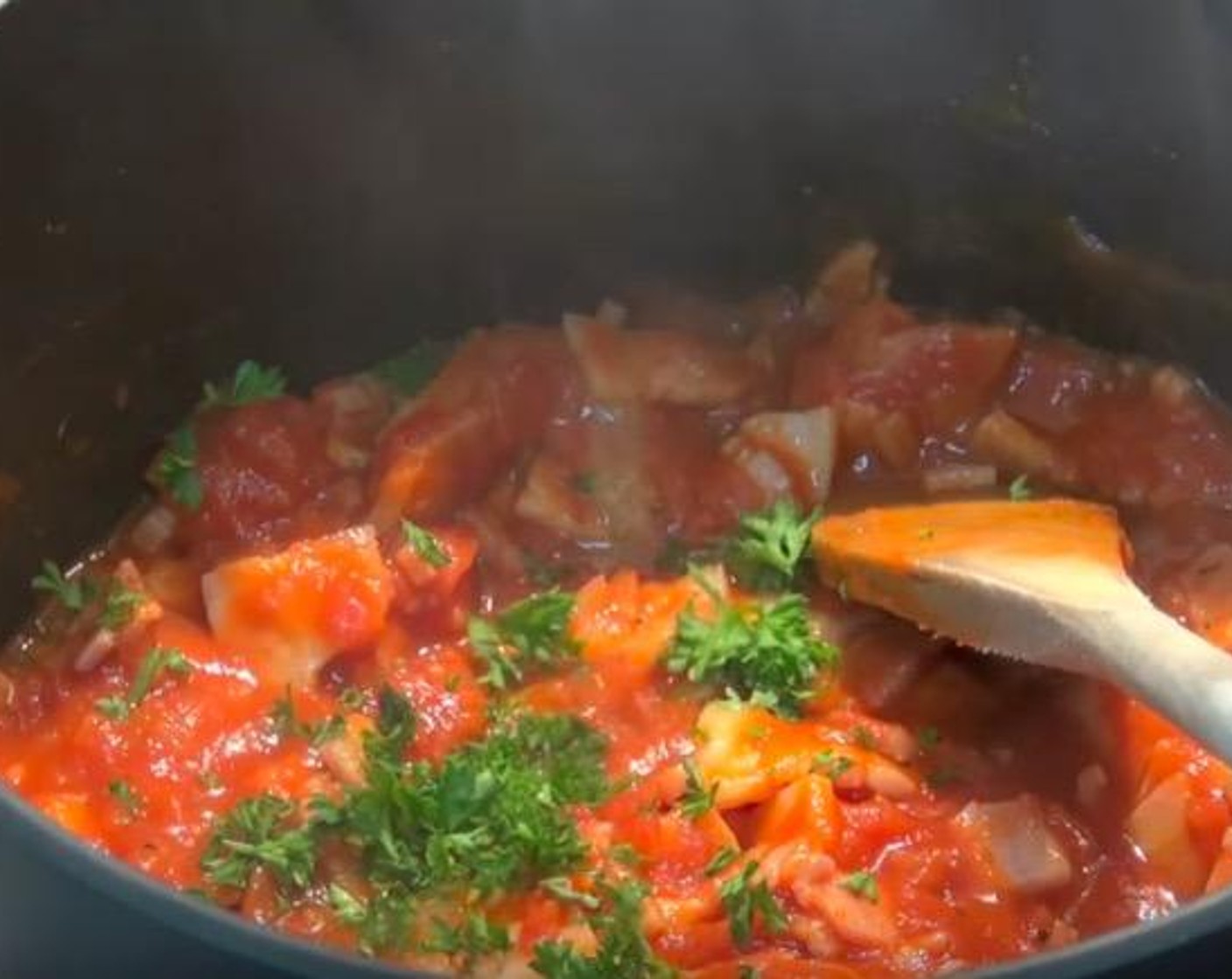 step 3 Add in Canned Diced Tomatoes (1 3/4 cups), Tomato Paste (2 Tbsp), Worcestershire Sauce (1 Tbsp), Salt (to taste), and Ground Black Pepper (to taste). Cook, stirring occasionally, for 5 minutes, or until sauce has thickened up slightly. Sprinkle in Fresh Parsley (1 Tbsp).