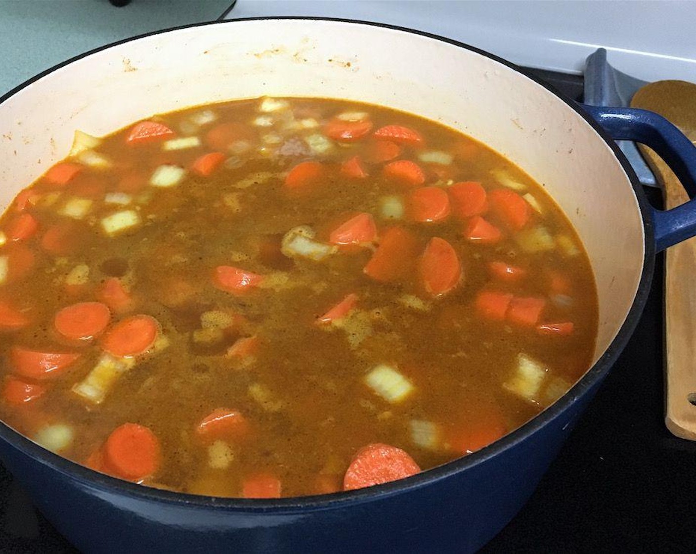 step 6 Add enough Water (to taste) to completely cover the vegetables. Increase heat to high until it comes to a boil, then reduce to a simmer over low-medium heat.