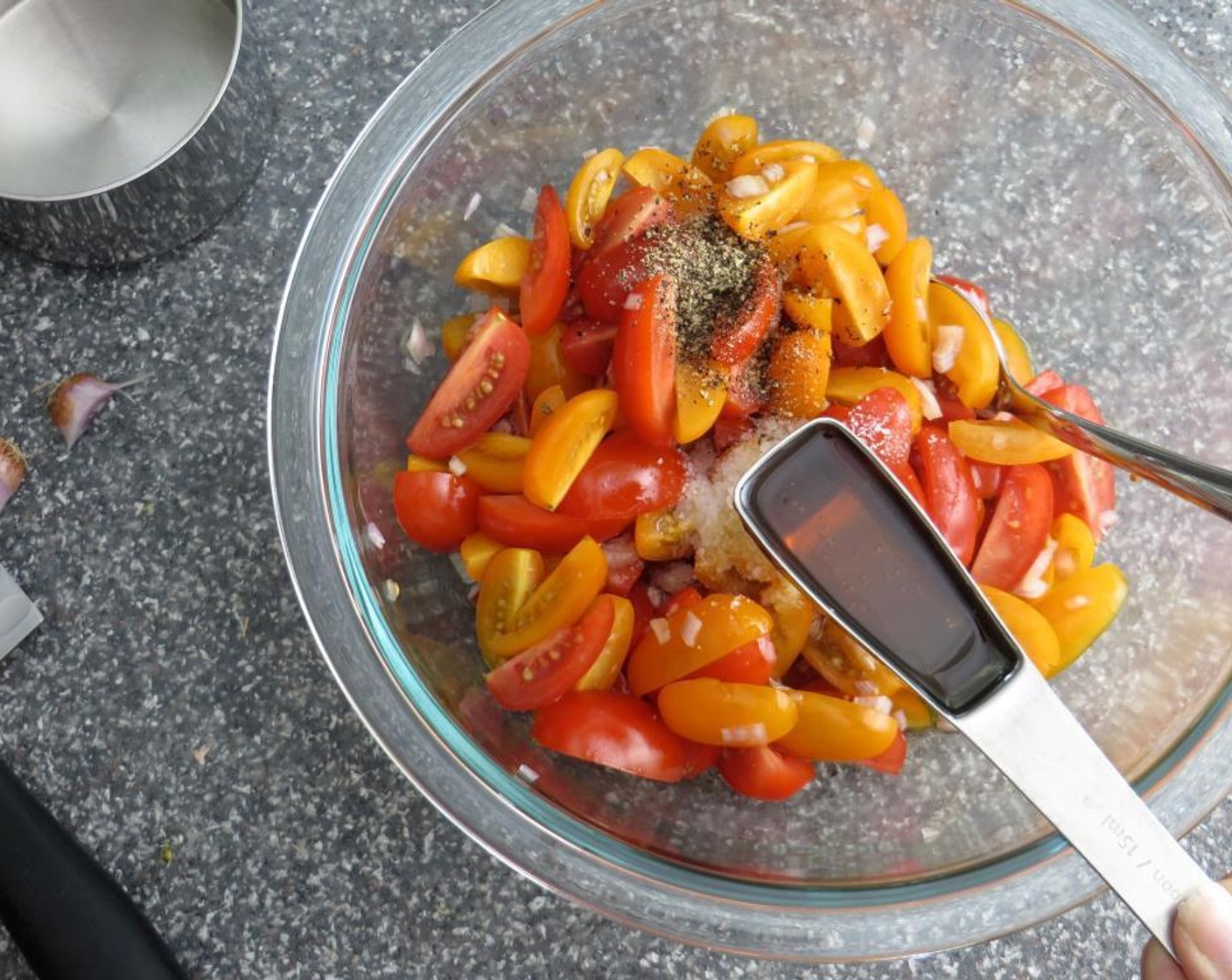 step 4 For the vinaigrette, in a medium bowl, combine Sherry Vinegar (1 Tbsp), Olive Oil (3 Tbsp), Honey (1/2 Tbsp), Shallot (1), Kosher Salt (1/2 tsp), and Ground Black Pepper (1/4 tsp). Whisk to combine.