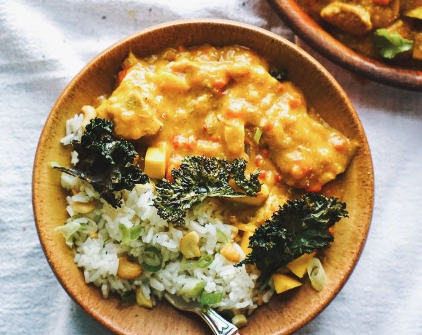 Mango Curry Chicken & Rice with Crunchy Curry Kale Chips