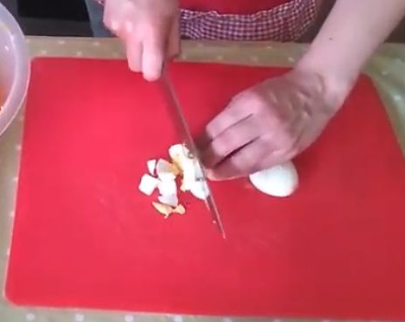 step 6 Chop the hardboiled eggs.