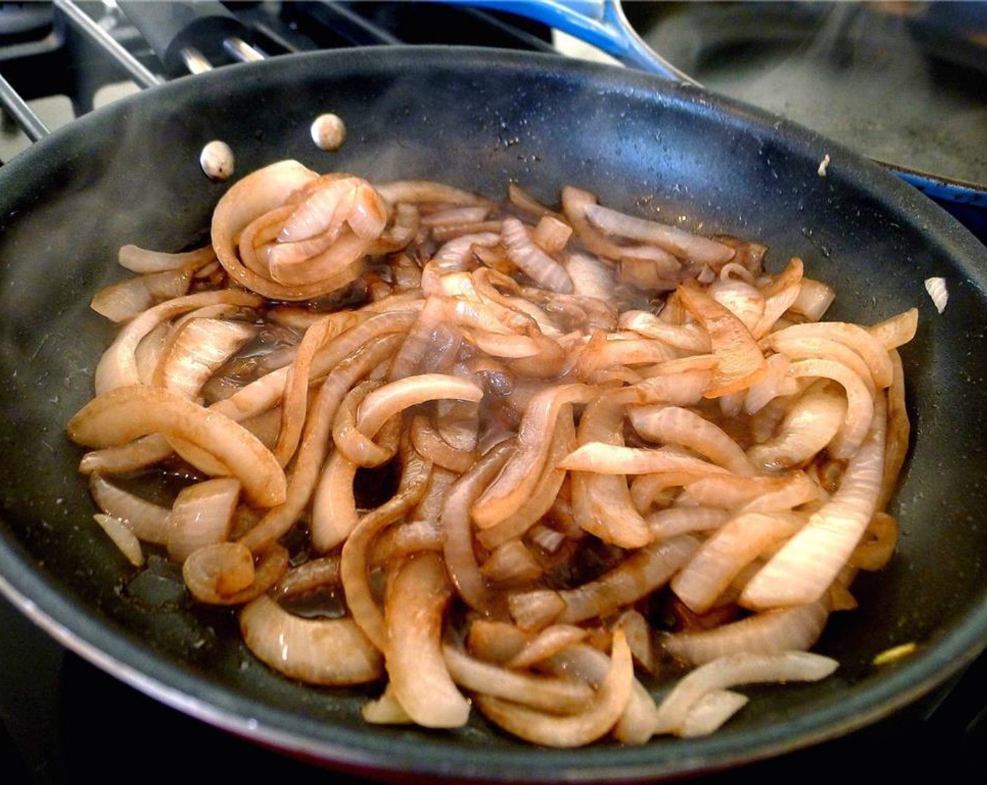 step 8 After the onion have been caramelizing for 5 minutes, add in Balsamic Vinegar (1/4 cup) to the pan and cook, stirring occasionally, for 15 more minutes.