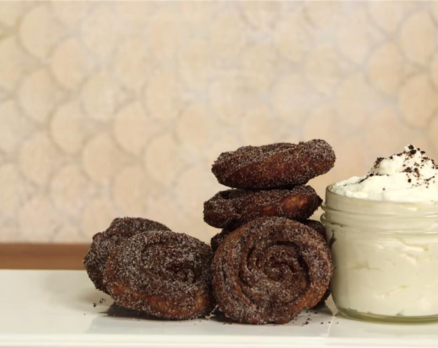 step 13 Using a hand mixer or a stand-up mixer, whip Heavy Cream (1/2 cup) until stiff peaks are formed. Gently fold in the Oreo filling, being careful not to overmix. Place into a bowl and serve a dollop of whipped cream with each churro.