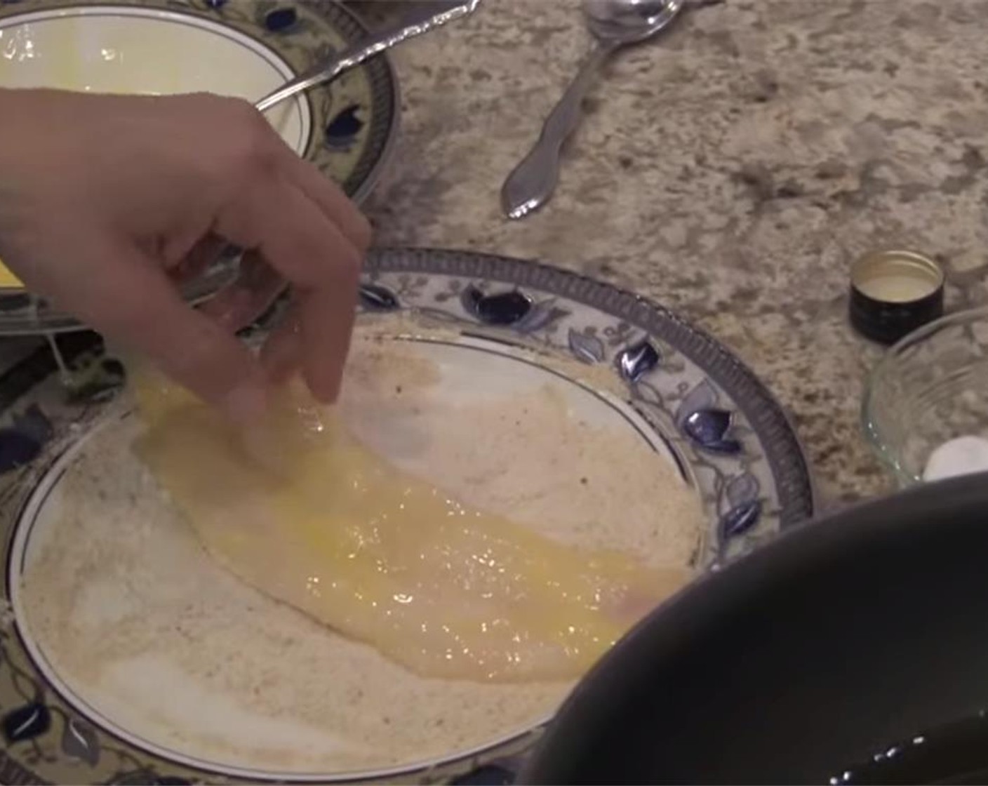 step 5 Dip sole fillets in egg, then coat with the bread crumb mixture. Place in hot oil, and sprinkle with Salt (to taste) and Ground Black Pepper (to taste).