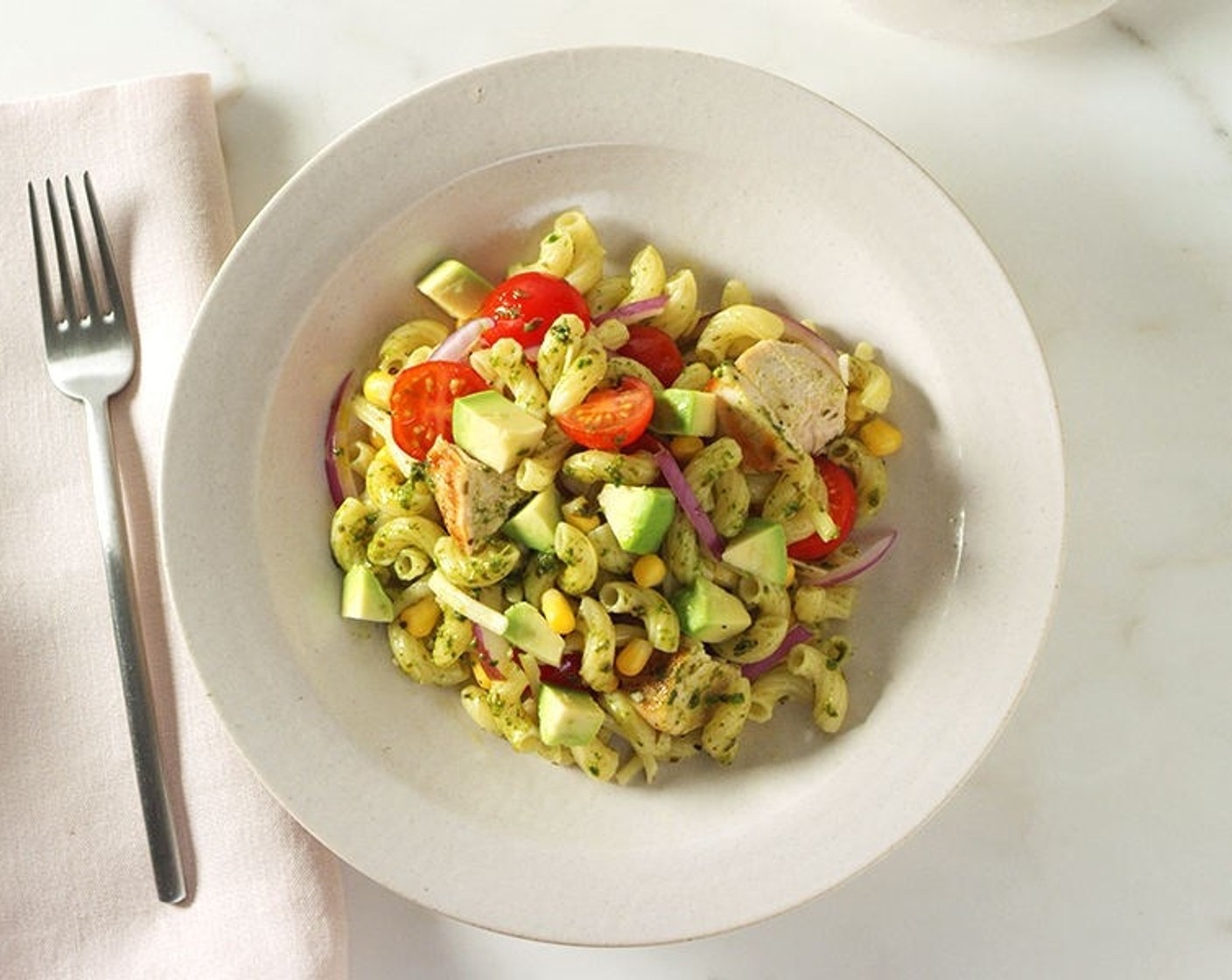 Pesto Pasta Salad with Avocado and Chicken