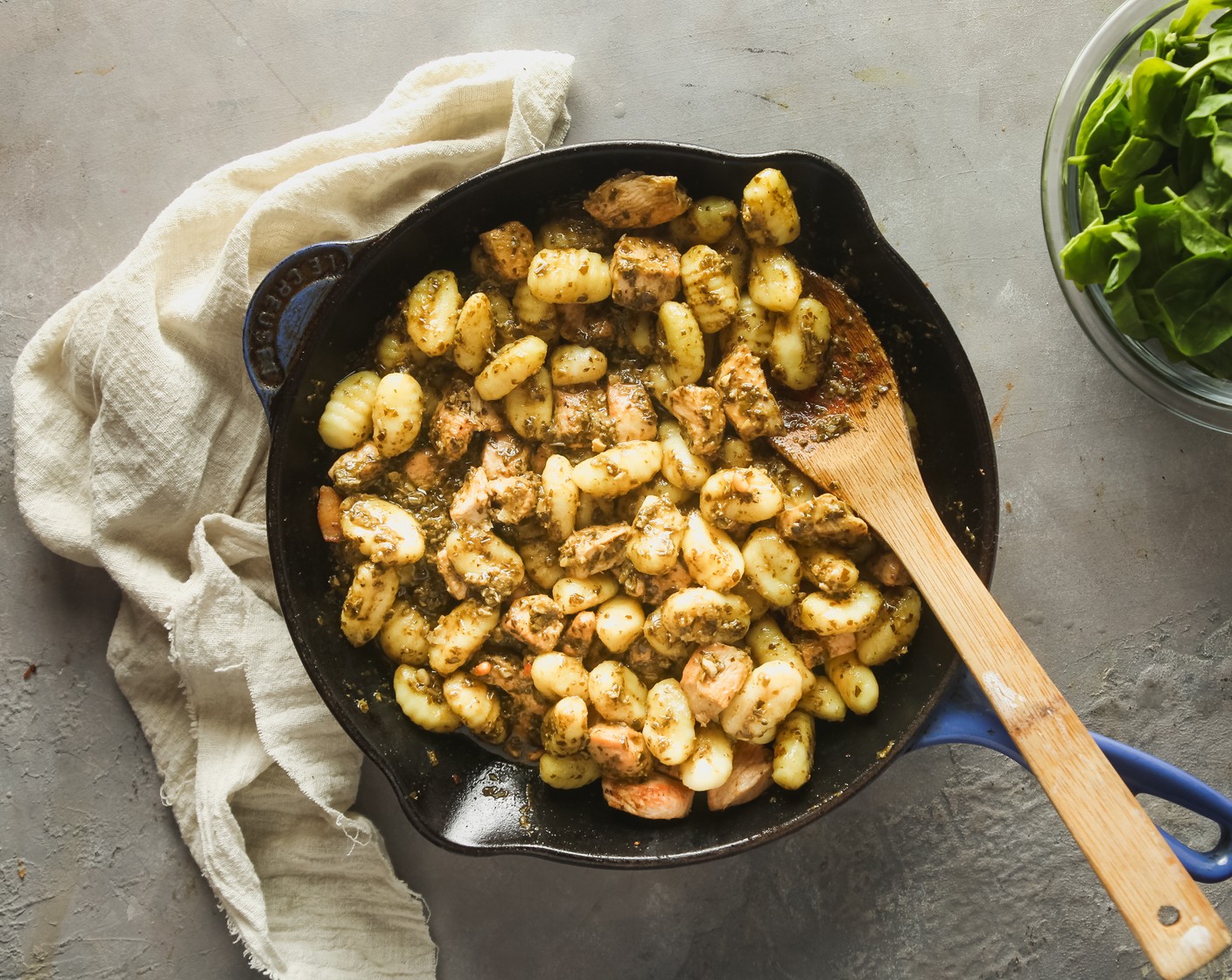 step 4 Add the cooked gnocchi and Basil Pesto (1 jar). Stir to coat.