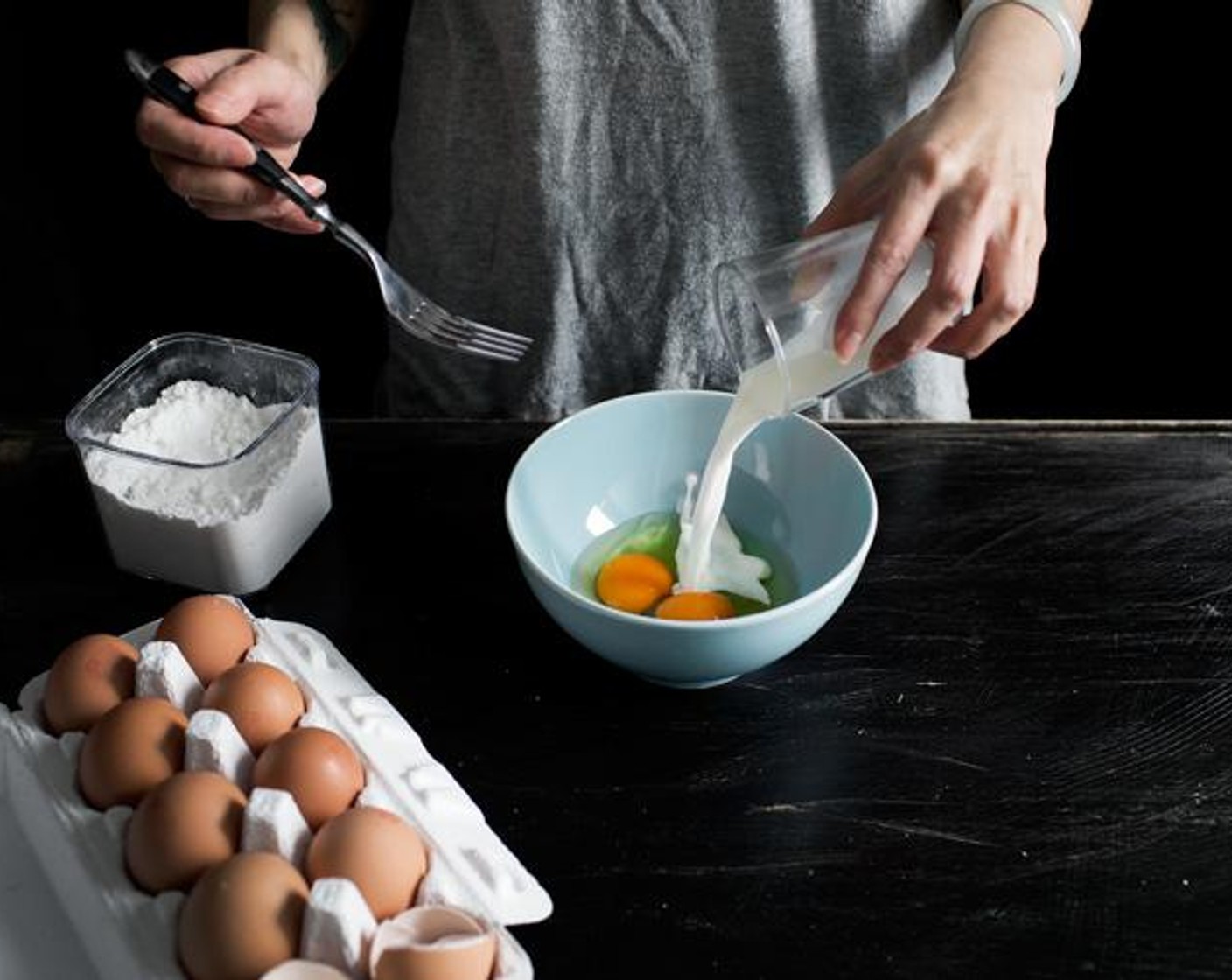 step 2 In a separate bowl, add the whole Milk (1 1/2 Tbsp) and Corn Starch (1/2 Tbsp) and evenly whisk until lump-free. Add the milk-cornstarch mixture to the eggs.