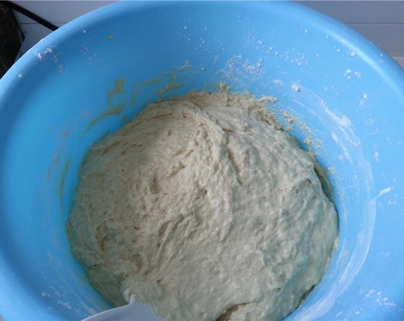 step 3 Add 3 cups of the flour to the yeast mixture and stir to combine. Add the Vegetable Shortening (1/4 cup) and continue to stir while adding the remaining flour.