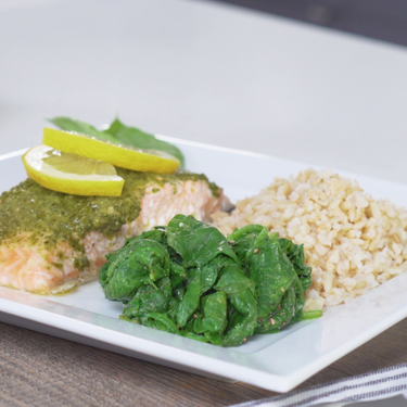 Basil Pesto Salmon with Spinach Recipe | SideChef