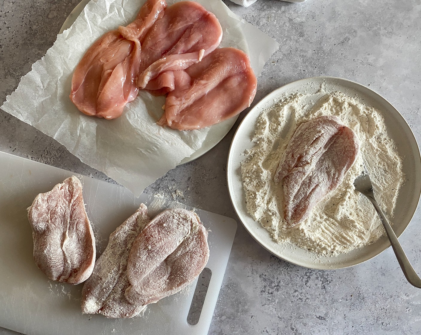 step 2 Season the All-Purpose Flour (1 cup) with Salt (1 Tbsp) and Freshly Ground Black Pepper (1/2 Tbsp), and generously coat the prepared chicken fillets well in the seasoned flour. Reserve 1 Tbsp of seasoned flour.