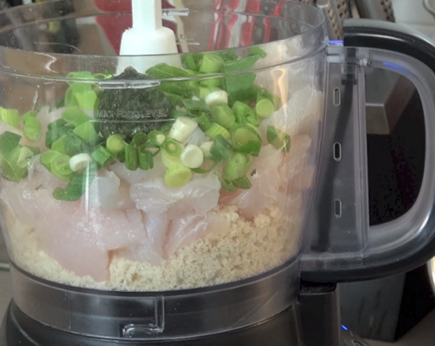 step 1 Blend Sandwich Bread (4 slices). To the same blender, add White Fish Fillets (1.1 lb), Scallion (1 bunch), Fresh Dill (1 Tbsp), Egg (1), Salt (to taste), Ground Black Pepper (to taste), and process until mixed together.